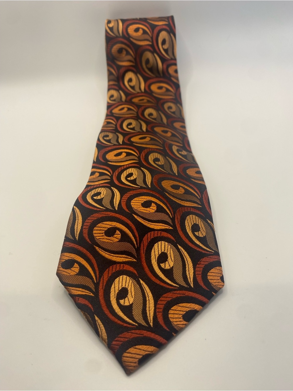 Men's Black Tie with Gold and Brown Swirl Pattern